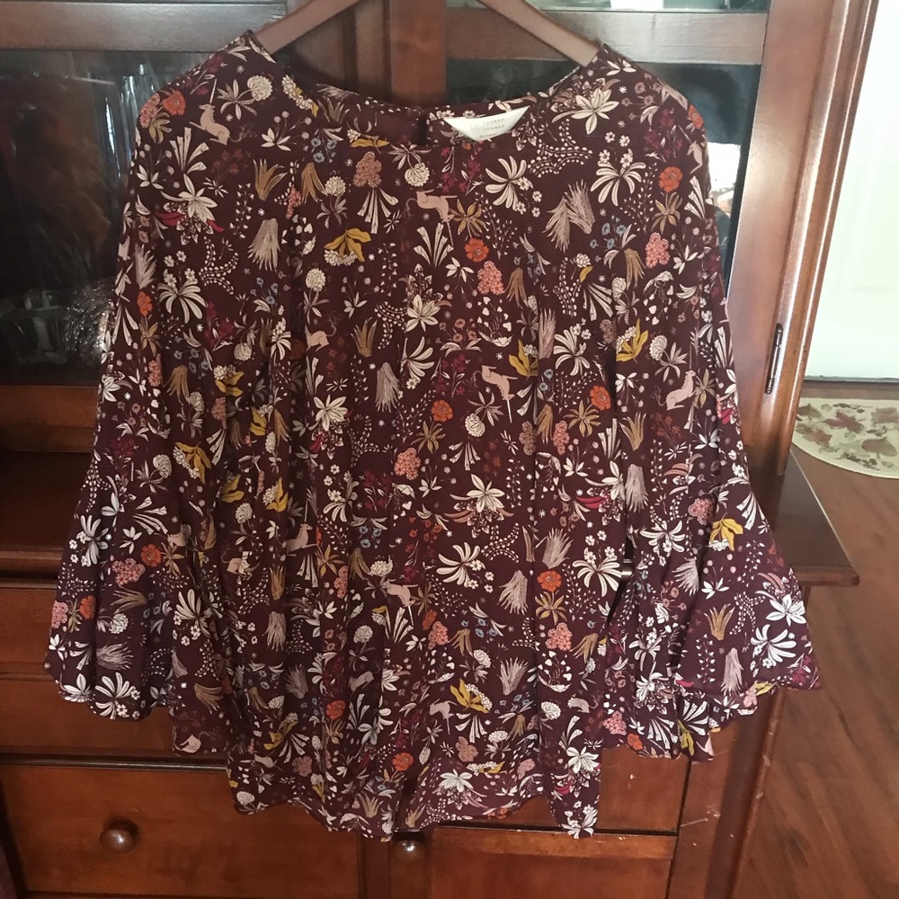 NWT Lauren Conrad Unicorn Floral Print Blouse L